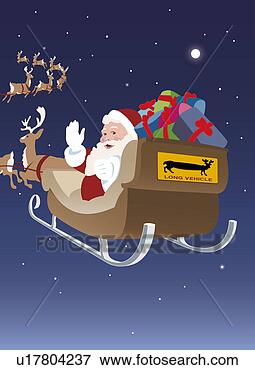 Stock Illustration - santa claus going 
into the night 
with his sleigh 
to distribute. 
fotosearch - search 
clipart, illustration, 
drawings and vector 
eps graphics images