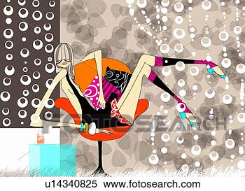 Stock Illustration - woman draped over 
modern armchair 
in skimpy dress. 
fotosearch - search 
clipart, illustration, 
drawings and vector 
eps graphics images