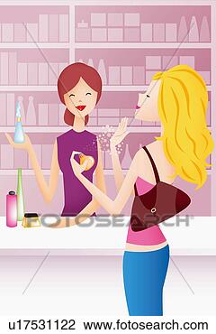 Clip Art - woman trying out 
perfume at a cosmetics 
shop. fotosearch 
- search clipart, 
illustration, 
drawings and vector 
eps graphics images