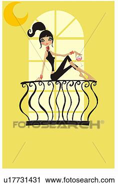 Clipart - woman posing on 
a balcony rail 
with her drink. 
fotosearch - search 
clipart, illustration, 
drawings and vector 
eps graphics images