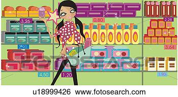 Stock Illustration - woman in a supermarket 
shopping. fotosearch 
- search clipart, 
illustration, 
drawings and vector 
eps graphics images