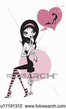 Clip Art - young woman on 
a stool with a 
shoe on her mind. 
fotosearch - search 
clipart, illustration, 
drawings and vector 
eps graphics images