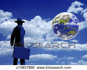 Stock Illustration - digital composite 
of businessman 
looking at planet 
earth. fotosearch 
- search clipart, 
illustration, 
drawings and vector 
eps graphics images