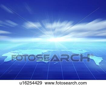 Stock Illustration - digital composite 
of globe on grid 
under blue sky. 
fotosearch - search 
clipart, illustration, 
drawings and vector 
eps graphics images