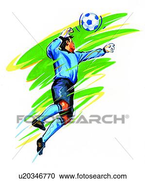 Banco de Ilustrações - defesa, futebol, ação, esportes, jogador futebol