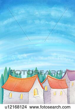 绘画\/图画 - 漫画, 建筑学, 建筑物, 建筑物, 蓝色