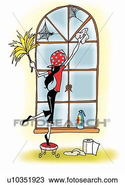Drawing - young woman cleaning 
cobwebs from window. 
fotosearch - search 
clipart, illustration, 
drawings and vector 
eps graphics images