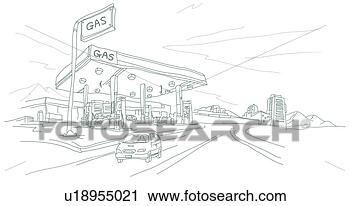 Clipart of Car in front of a Gas station u18955021 - Search Clip Art
