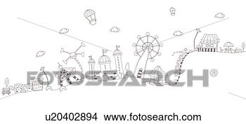 Drawings of Amusement park in a city u20402894 - Search Clip Art