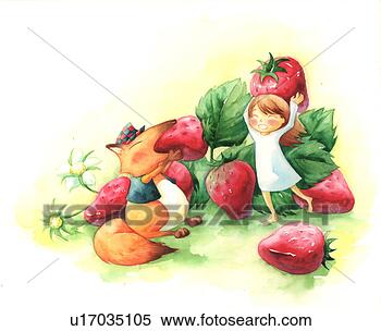 Stock Illustration - fox, strawberry, 
animal, holding, 
strawberry flower, 
plant. fotosearch 
- search clipart, 
illustration, 
drawings and vector 
eps graphics images