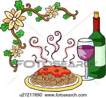 Stock Illustration - meal of spaghetti 
and wine. fotosearch 
- search clipart, 
illustration posters, 
drawings and vector 
eps graphics images