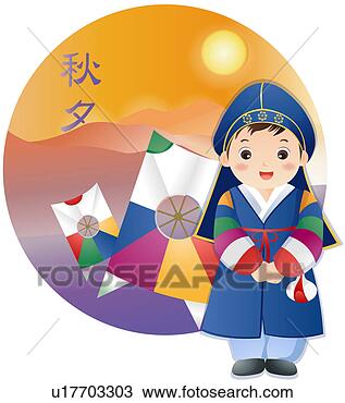 图例在线 - 山, 秋季, 风景, 传统, 朝鲜人, 衣服, 幸