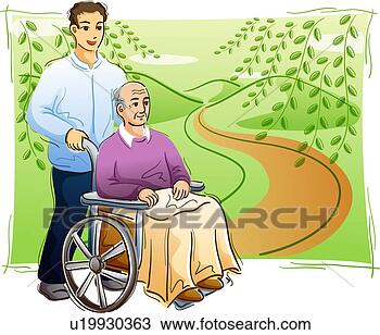 Drawing - senior,  industry, 
 wheel chair, 
 social service 
worker,  service. 
fotosearch - search 
clipart, illustration, 
drawings and vector 
eps graphics images
