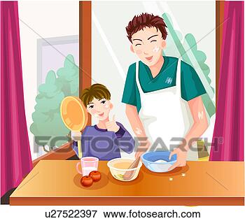 Stock Illustration - father, apron, 
casual clothing, 
boy, cooking. 
fotosearch - search 
clipart, illustration, 
drawings and vector 
eps graphics images