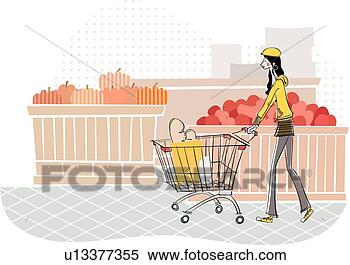 Stock Illustration - shopping cart, 
 well-being,  
bread,  woman 
shopping,  lady, 
 grocery. fotosearch 
- search clipart, 
illustration, 
drawings and vector 
eps graphics images