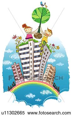 Banque d'Illustrations - deux, enfants, 
porter, arbre, 
b�timent. fotosearch 
- recherchez des 
cliparts, des 
illustrations, 
des dessins et 
des images vectoris�es 
au format eps