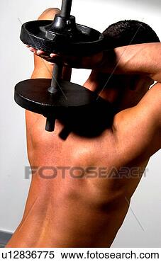 Banco de Imagem - homem,  barbell. 
fotosearch - busca 
de fotos, imagens 
e clipart