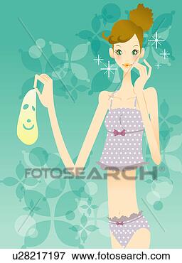 Arquivos de Ilustração - jovem,  mulher, 
 tanque,  topo, 
 segurando,  facial, 
 máscara,  ficar. 
fotosearch - busca 
de ilustrações 
clipeart e desenhos