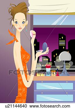 Stock Illustration - young woman applying 
make-up, side 
view. fotosearch 
- search clipart, 
illustration, 
drawings and vector 
eps graphics images