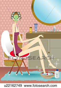 Stock Illustration - young woman with 
green facial mask 
sitting in bedroom, 
side view. fotosearch 
- search clipart, 
illustration, 
drawings and vector 
eps graphics images