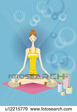 Stock Illustration - young woman sitting 
in lotus position, 
eyes closed, meditating. 
fotosearch - search 
clipart, illustration, 
drawings and vector 
eps graphics images