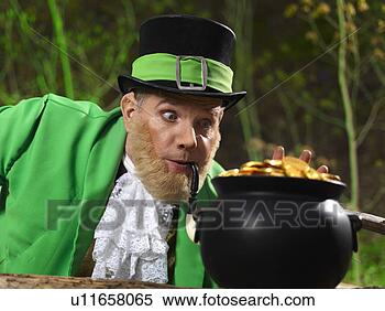 图片银行 - 矮妖精, 带, a, 黄金的壶, 在中, a, 森林