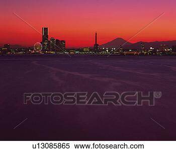 Stock Image - sakuragicho,  
the marine tower 
and mt fuji and 
the ocean in front 
of. fotosearch 
- search stock 
photos, pictures, 
images, and photo 
clipart