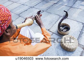 Stock Photo - high angle view 
of a snake charmer 
playing the flute, 
 jaipur. fotosearch 
- search stock 
photos, pictures, 
images, and photo 
clipart