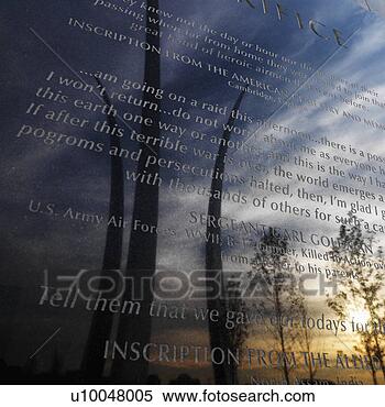 Stock Image - three spires of 
air force memorial 
reflected in marble 
engraved. fotosearch 
- search stock 
photos, pictures, 
images, and photo 
clipart
