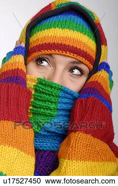 Stock Photography - young woman wearing 
woolen sweater, 
 cap,  scarf and 
gloves in. fotosearch 
- search stock 
photos, pictures, 
images, and photo 
clipart