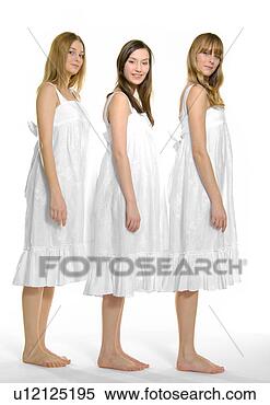 Stock Image - side profile of 
three young women 
standing together 
in a row. fotosearch 
- search stock 
photos, pictures, 
images, and photo 
clipart