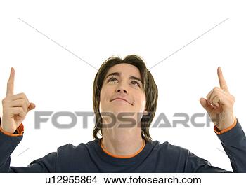 Stock Photo - close-up of a 
young man pointing 
his index fingers 
upwards. fotosearch 
- search stock 
photos, pictures, 
images, and photo 
clipart