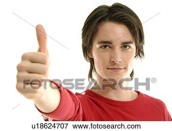 Picture - portrait of a 
young man making 
a thumbs up sign. 
fotosearch - search 
stock photos, 
pictures, images, 
and photo clipart