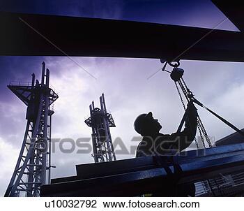 影像 - 建设, 工人, 卸货, 钢, 大梁, 屋顶 u100327