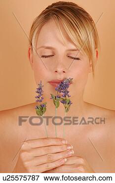 Picture - a young woman 
holding lavender. 
fotosearch - search 
stock photos, 
pictures, images, 
and photo clipart