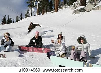 Stock Photograph - five people on 
a ski slope. fotosearch 
- search stock 
photos, pictures, 
images, and photo 
clipart