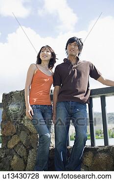 Stock Photo - a young couple 
standing near 
railing. fotosearch 
- search stock 
photos, pictures, 
images, and photo 
clipart