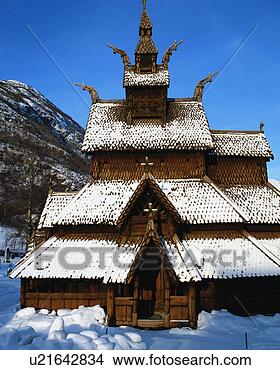 Stock Photo - exterior of a 
snow clad borgund 
stavkirke church, 
norway. fotosearch 
- search stock 
photos, pictures, 
images, and photo 
clipart
