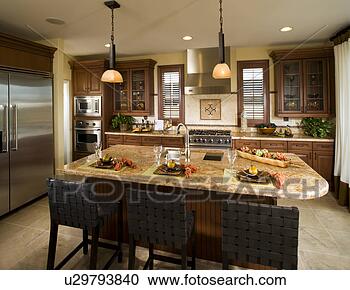 Stock Photography - contemporary kitchen 
with island. fotosearch 
- search stock 
photos, pictures, 
images, and photo 
clipart