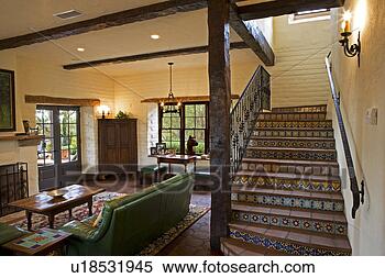 Stock Image - spanish style 
stairway and living 
room. fotosearch 
- search stock 
photos, pictures, 
images, and photo 
clipart