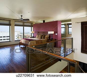 Stock Photography - image of contemporary 
master bedroom 
with city view. 
fotosearch - search 
stock photos, 
pictures, images, 
and photo clipart