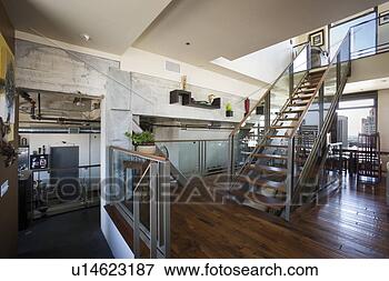 Picture - wide angle of 
modern staircase 
and landing. fotosearch 
- search stock 
photos, pictures, 
images, and photo 
clipart