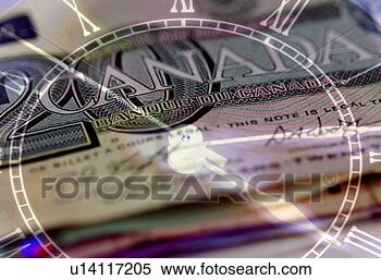 Stock Image - canadian money 
composite - canadian 
currency and timepiece 
portray. fotosearch 
- search stock 
photos, pictures, 
images, and photo 
clipart
