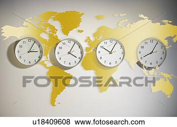 Stock Photo - world map with 
clocks. fotosearch 
- search stock 
photos, pictures, 
images, and photo 
clipart