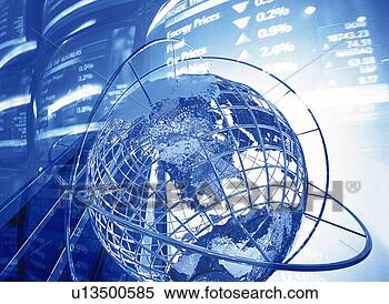 Stock Image - globe and image 
of stock market, 
cg, composition, 
toned image. fotosearch 
- search stock 
photos, pictures, 
images, and photo 
clipart