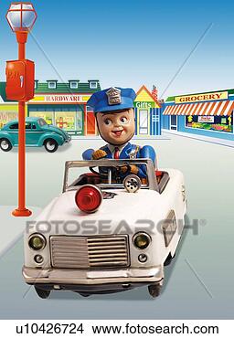 Stock Illustration - toy doll, police 
man driving the 
patrol car, front 
view. fotosearch 
- search clipart, 
illustration, 
drawings and vector 
eps graphics images