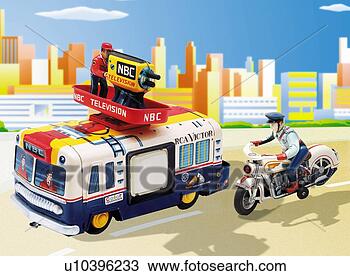 Drawing - toy doll, relay 
car and police 
motorcycle, high 
angle view. fotosearch 
- search clipart, 
illustration, 
drawings and vector 
eps graphics images