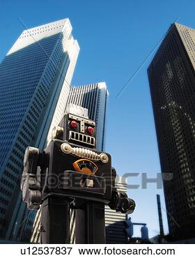 Stock Illustration - toy doll, robot 
and high building, 
low angle view. 
fotosearch - search 
clipart, illustration, 
drawings and vector 
eps graphics images