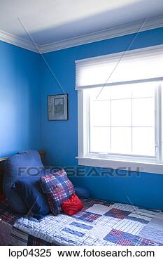 Stock Image - boy's bedroom 
with plaid comforter. 
fotosearch - search 
stock photos, 
pictures, images, 
and photo clipart