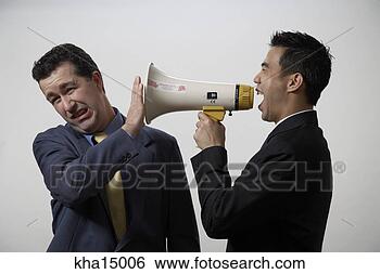 Stock Photo - businessman screaming 
through megaphone 
at co-worker. 
fotosearch - search 
stock photos, 
pictures, images, 
and photo clipart